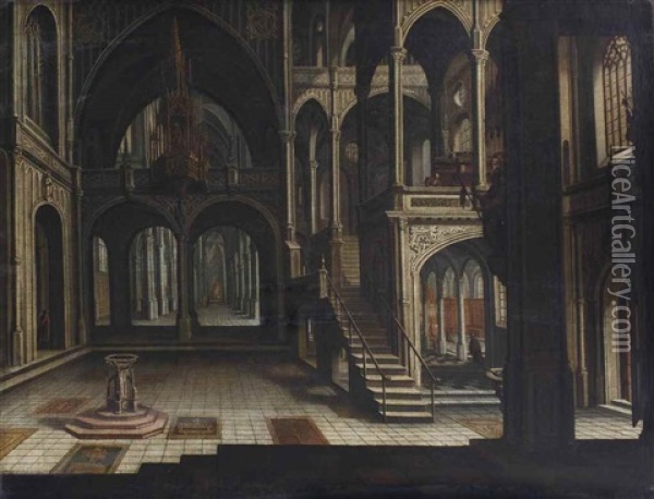 The Interior Of A Gothic Church Oil Painting - Hendrick Aerts