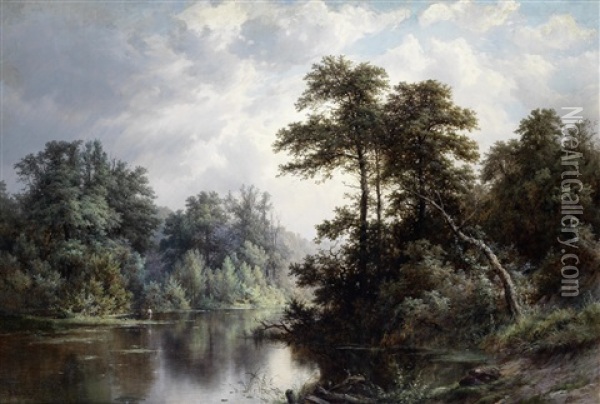River Landscape Oil Painting - Pavel Pavlovich Dshogin