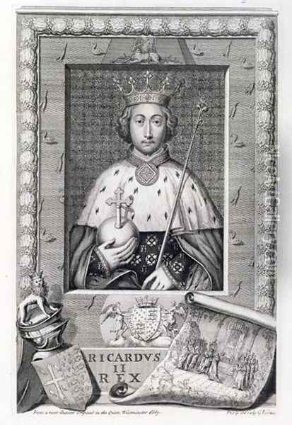 Richard II 1367-1400 King of England 1377-99, after a painting in Westminster Abbey, engraved by the artist Oil Painting - George Vertue