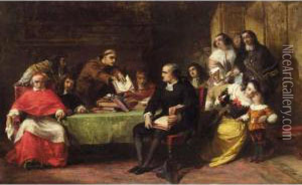 A Religious Debate Oil Painting - Alfred Elmore