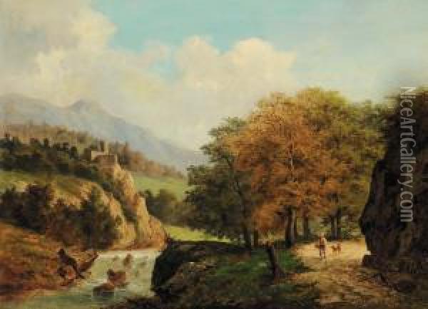Paesaggio Con Fiume E Viandante Oil Painting - Giovanni Luigi Rose