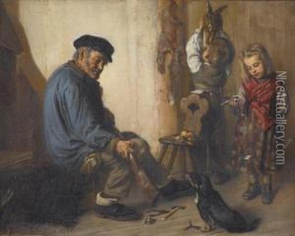 Daheim Nach Der Jagd. Oil Painting - Friedrich Stirnimann