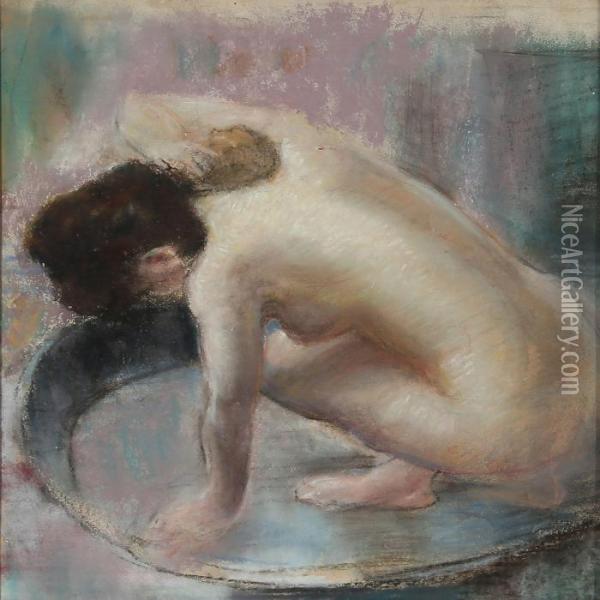 Naken Woman Bathing Oil Painting - Edgar Degas
