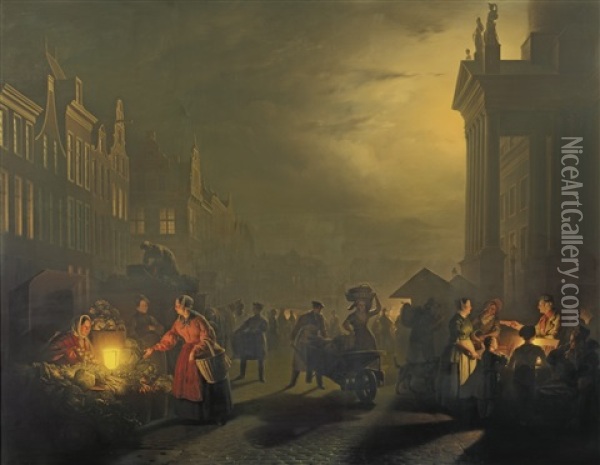The Market Place, Rotterdam Oil Painting - Petrus van Schendel