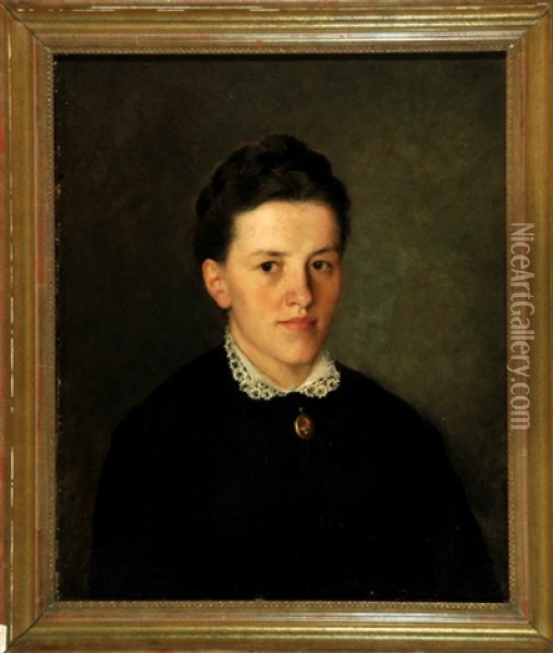 Portrait Einer Jungen Dame Im Schwarzen Kleid Und Mit Medaillon Oil Painting - Alois Erdtelt