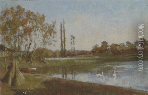 Parisian Lake Scene Oil Painting - Arthur Loureiro