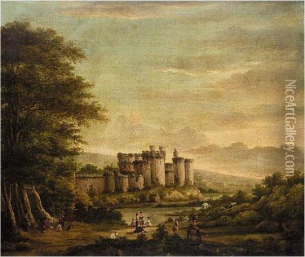 View Of Conway Castle Oil Painting - Julius Caesar Ibbetson