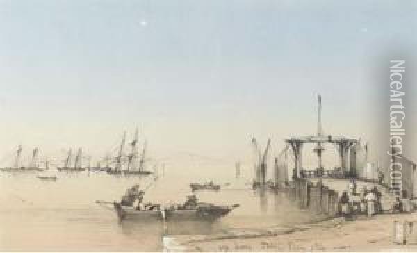 The Old Jetty, Table Bay Oil Painting - Thomas William Bowler
