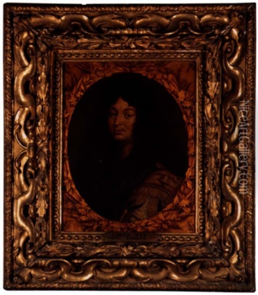 A Portrait Of Louis Xiv Wearing A Roman Imperial Costume Oil Painting - Charles Le Brun
