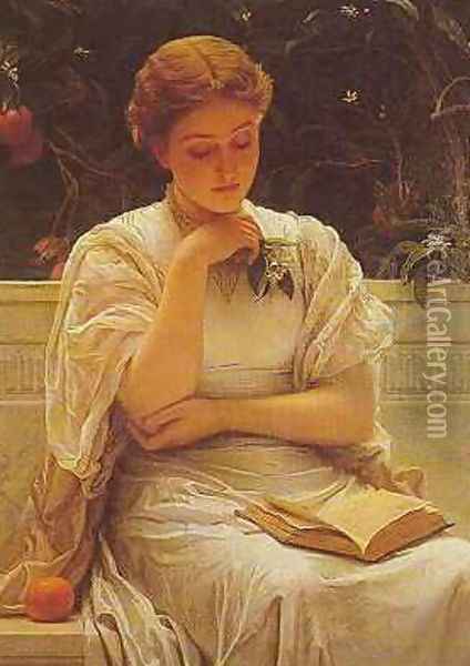 Girl Reading Oil Painting - Charles E. Perugini