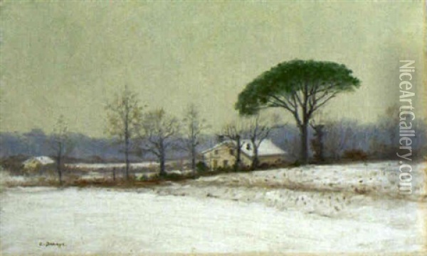 A Wintery Day Oil Painting - Pierre Emmanuel Eugene Damoye
