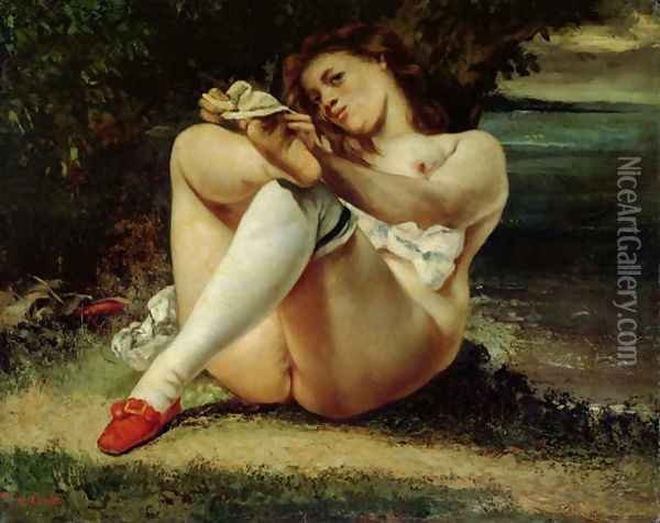 Woman in White Stockings, c.1861 Oil Painting - Gustave Courbet