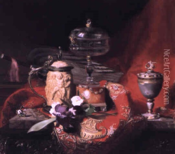 Still Life With Objects Of Vertu And Iris Oil Painting - Blaise Alexandre Desgoffe