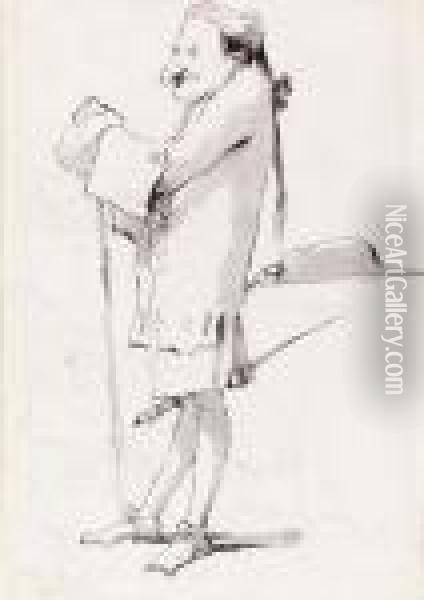 Caricature Of A Standing Cavalier Leaning On A Staff (recto) Oil Painting - Giovanni Battista Tiepolo