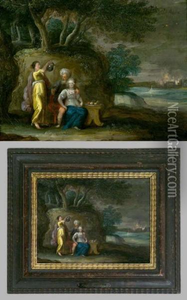 Lot Und Seine Beiden Jungen Tochter Oil Painting - Frans II Francken