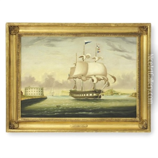 Packet Ship "george Washington" Entering New York Harbor Oil Painting - Thomas Chambers