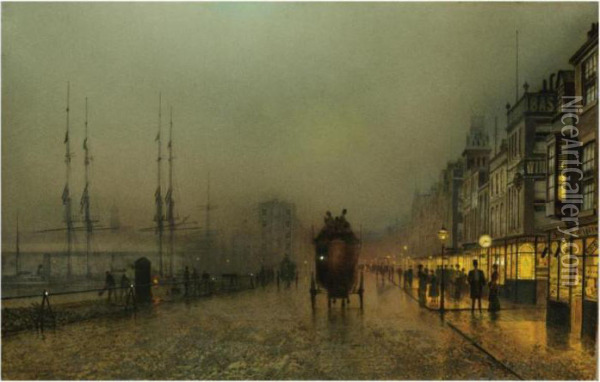 Saturday Night, On The Clyde At Glasgow Oil Painting - John Atkinson Grimshaw