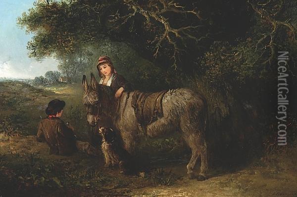 Donkey With Children And A Dog Oil Painting - Edward Robert Smythe