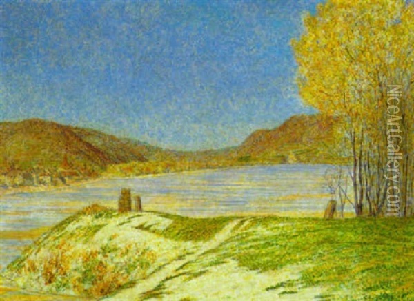 Die Donau, Im Hintergrund Schlos Schonbuhel Oil Painting - Leopold Blauensteiner
