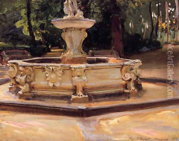 A Marble fountain at Aranjuez, Spain Oil Painting - John Singer Sargent