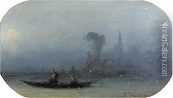 Orientalische Flusspartie Am Abend Oil Painting - Ferdinand Wachsmuth