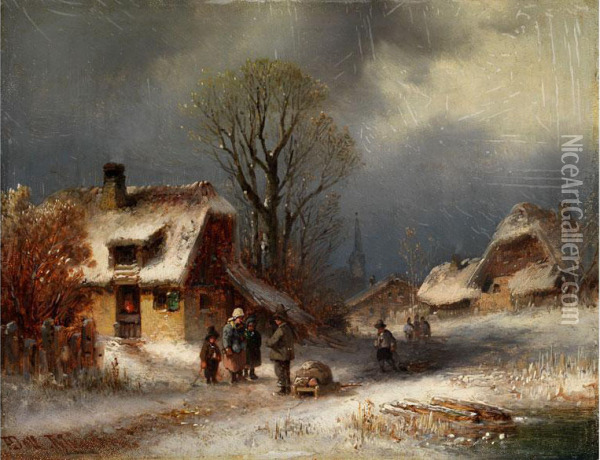 Winterliche Dorfszene Oil Painting - Anton Doll