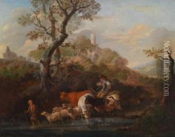 Hirten In Idyllischerlandschaft Oil Painting - Franciscus Xaverius Xavery