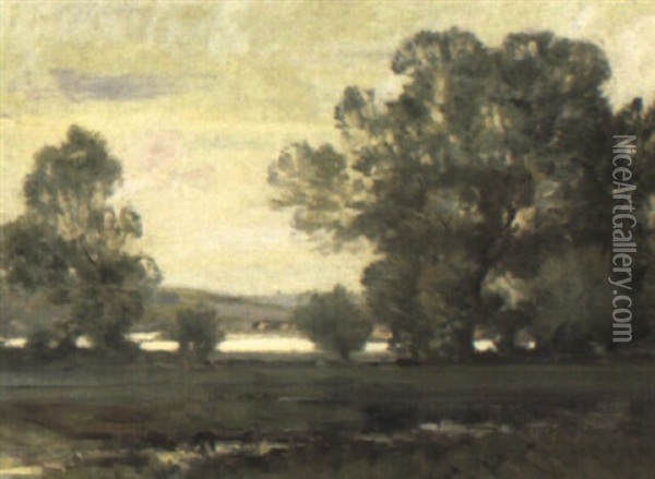 On The River Bank Oil Painting - Sir Alfred East