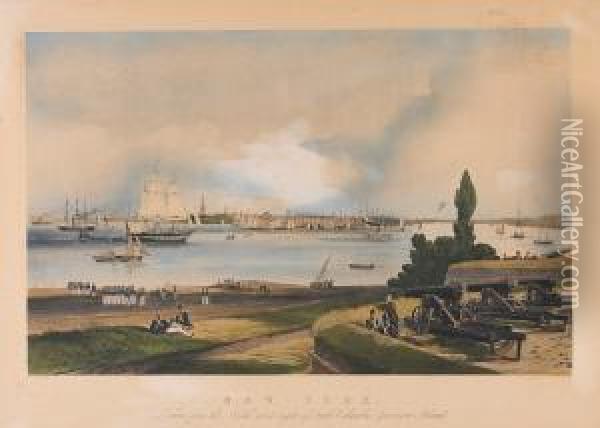 New York, Taken From The North West Angle Of Fort Columbus, Governors Island Oil Painting - Henry Papprill