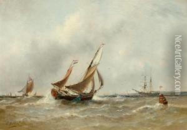 Marine Mit Hafenansicht Im Hintergrund Oil Painting - Paul Ch. Emmanuel Gallard-Lepinay