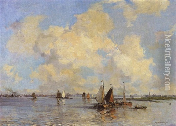 Zeilschepen Op De Lek Oil Painting - Johan Hendrik van Mastenbroek