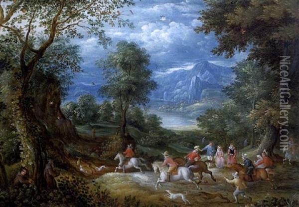 Chasseurs Dans Un Paysage Oil Painting - Balthasar Beschey