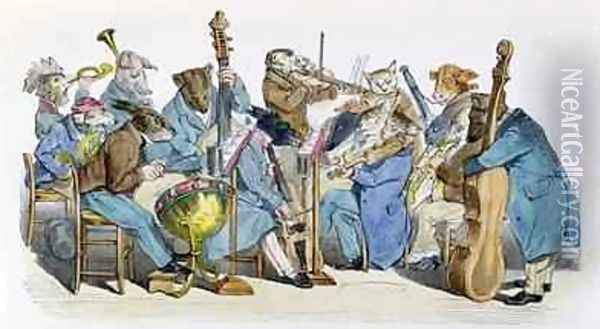 The New Musical Language caricature from Les Metamorphoses du Jour Oil Painting - J. J. Grandville