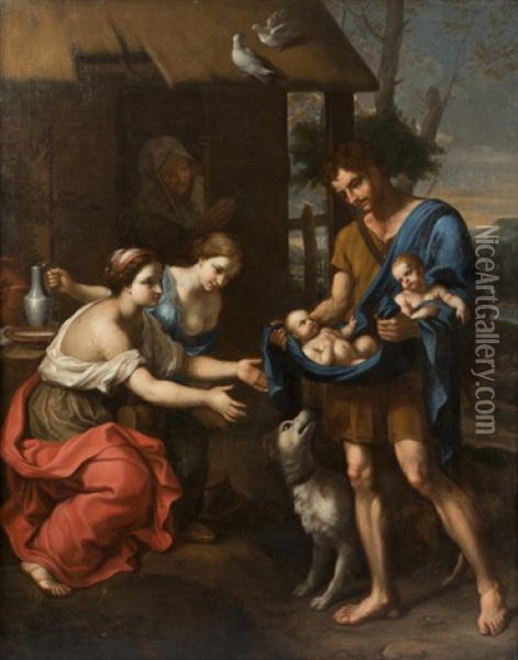 Le Berger Faustulus Ramene Romulus Et Remus A Sa Femme Oil Painting - Nicolas Mignard