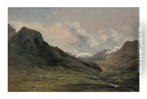 Vue D'une Vallee Dans Les Alpes Oil Painting - Louis Auguste Lapito