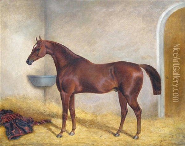 A Hunter In A Stable Oil Painting - George Henry Laporte