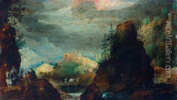 Kleine Landschaft Mit Reitern Oil Painting - Joos de Momper the Younger