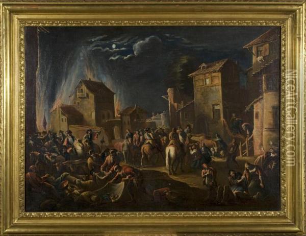 Assalto Di Soldati Ad Un Villaggio Oil Painting - Giovanni Michele Graneri