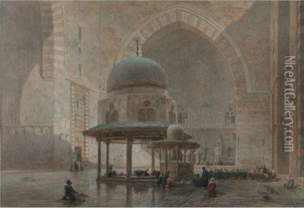 The Interior Of Sultan Hassan Mosque, Cairo Oil Painting - Edward Goodall