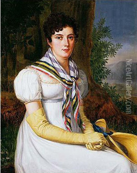 Retrato De Dama Sentada Con Panuelo Y Sombrero Oil Painting - Francisco Lacoma Y Fontanet