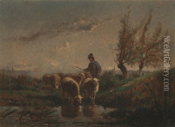 Moutons Au Bord De La Mare Oil Painting - Felix Saturnin Brissot de Warville