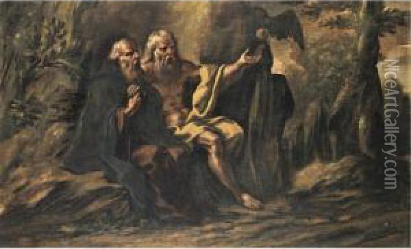 Paul The Hermit And Anthony The Great In The Wilderness Oil Painting - Francesco Cozza