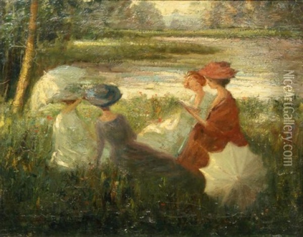 Vier Meisjes In Het Park Oil Painting - Guillaume Eberhard