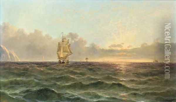 Running down the Channel at dusk Oil Painting - John James Wilson