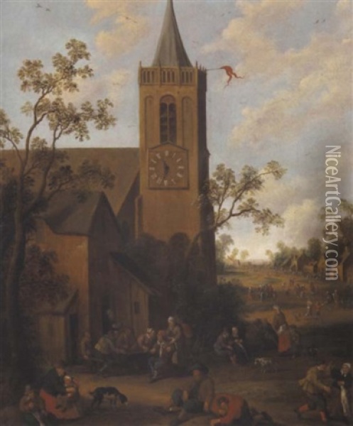 Feiernde Bauern In Einem Hollandischen Dorf Oil Painting - Joost Cornelisz. Droochsloot