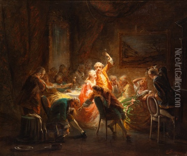 Banquet - Festliche Gesellschaft Beim Champagner Trinken Oil Painting - Wilfrid Constant Beauquesne