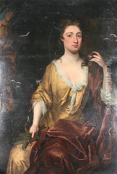 A Portrait Of A Lady Seated Before A Tree, Three Quarter Length Oil Painting - Sir Godfrey Kneller