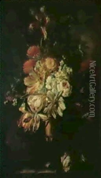 Bouquet De Fleurs Dans Un Vaseen Bronze Oil Painting - Abraham Brueghel