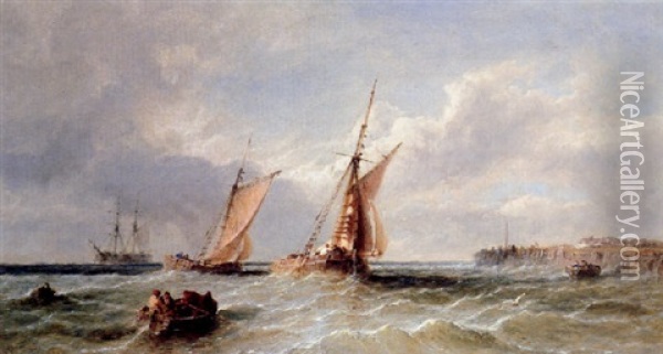 Fishing Vessels Returning Home Oil Painting - James E. Meadows