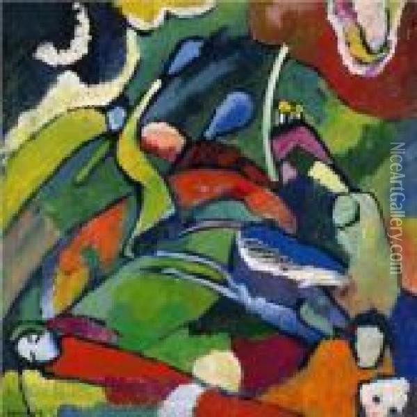 Zwei Reiter Und Liegende Gestalt (two Riders And Reclining Figure) Oil Painting - Wassily Kandinsky